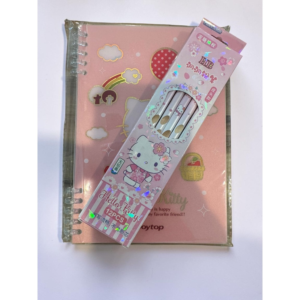 Sanrio Hello Kitty Pink Spiral Notebook & 12pc HB Pencil Set Joytop Stationery